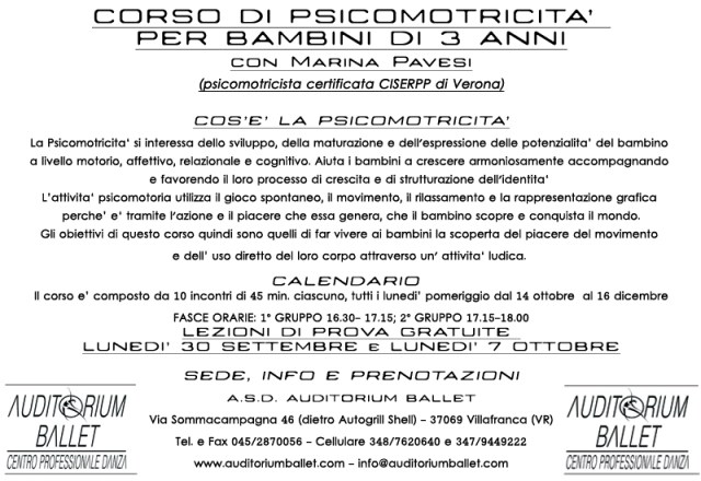 Corso di psicomotricità per bambini di 3 anni a Villafranca (VR)